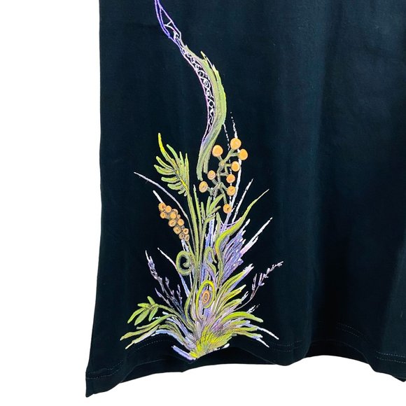 Eternal Will T-Shirt Womens V-neck Hand Painted Flowers Black Large NWT Tshirt - Picture 2 of 6